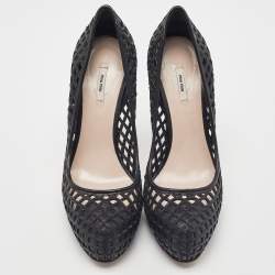 Miu Miu Black Laser Cut Leather Platform Pumps Size 39
