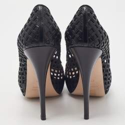 Miu Miu Black Laser Cut Leather Platform Pumps Size 39
