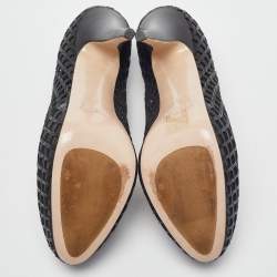 Miu Miu Black Laser Cut Leather Platform Pumps Size 39