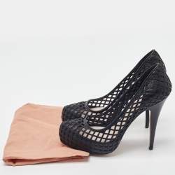 Miu Miu Black Laser Cut Leather Platform Pumps Size 39