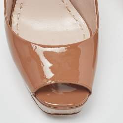 Miu Miu Beige Patent Leather Open Toe Platform Slingback Sandals Size 39.5