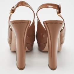 Miu Miu Beige Patent Leather Open Toe Platform Slingback Sandals Size 39.5