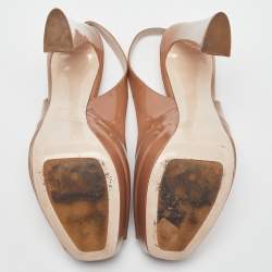 Miu Miu Beige Patent Leather Open Toe Platform Slingback Sandals Size 39.5