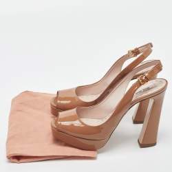 Miu Miu Beige Patent Leather Open Toe Platform Slingback Sandals Size 39.5