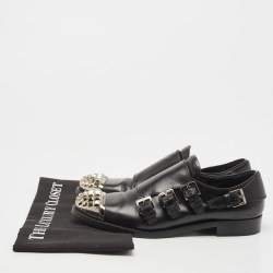 Miu Miu Black Leather Studded Cap Toe Monk Strap Derby Size 37