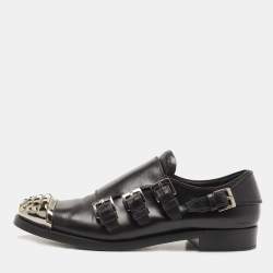 Miu Miu Black Leather Studded Cap Toe Monk Strap Derby Size 37