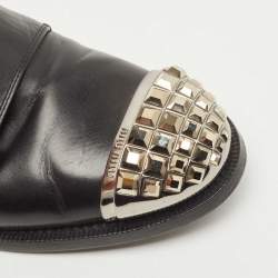 Miu Miu Black Leather Studded Cap Toe Monk Strap Derby Size 37