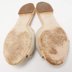 Miu Miu Two Tone Patent Leather and Knotted Canvas Crystal Embellished Flat Slides Size 39.5