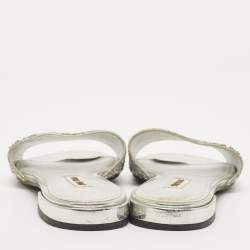 Pre Owned Miu Miu Silver Glitter Flat Slides Size 35