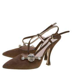Pre Owned Miu Miu Brown Suede Jewel Embellished Strappy Sandals Size 39