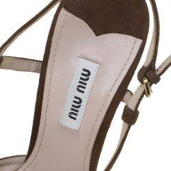 Pre Owned Miu Miu Brown Suede Jewel Embellished Strappy Sandals Size 39