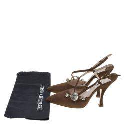 Pre Owned Miu Miu Brown Suede Jewel Embellished Strappy Sandals Size 39