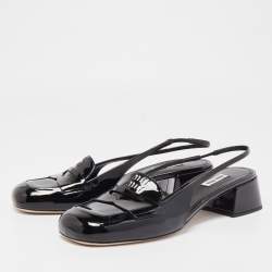 Pre Owned Miu Miu Black Patent Leather Slingback Pumps Size 41