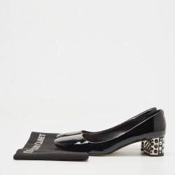 Miu Miu Black Patent Leather Crystal Embellished Heel Pumps Size 37