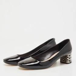 Miu Miu Black Patent Leather Crystal Embellished Heel Pumps Size 37