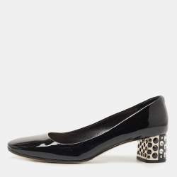 Miu Miu Black Patent Leather Crystal Embellished Heel Pumps Size 37