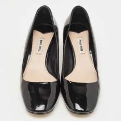 Miu Miu Black Patent Leather Crystal Embellished Heel Pumps Size 37