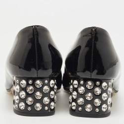 Miu Miu Black Patent Leather Crystal Embellished Heel Pumps Size 37