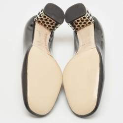 Miu Miu Black Patent Leather Crystal Embellished Heel Pumps Size 37