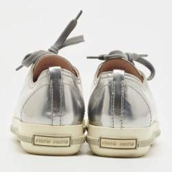 Pre Owned Miu Miu Silver Patent Crystal Embellished Cap Toe Sneakers Size 35.5