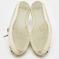 Pre Owned Miu Miu Silver Patent Crystal Embellished Cap Toe Sneakers Size 35.5