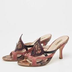 Miu Miu Multicolor Python and Suede Slide Sandals Size 37