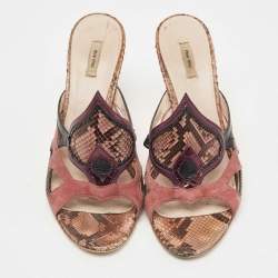 Miu Miu Multicolor Python and Suede Slide Sandals Size 37