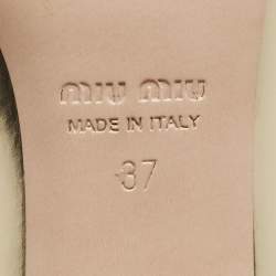 Pre Owned Miu Miu Dull Gold Leather Glitter Heel Round-Toe Pumps Size 37