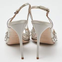 Pre Owned Miu Miu Silver Satin and PVC Crystal Embellished Slingback Pumps Size 36