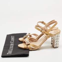 Pre Owned Miu Miu Beige Patent Leather Crystal Embellished Ankle Strap Sandals Size 38
