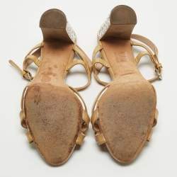 Pre Owned Miu Miu Beige Patent Leather Crystal Embellished Ankle Strap Sandals Size 38