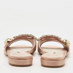 Miu Miu Beige Satin Crystal Embellished Slide Flats Size 36