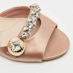 Miu Miu Beige Satin Crystal Embellished Slide Flats Size 36