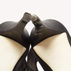 Miu Miu Black Satin and Mesh Open Toe Lace Up Slingback Booties Size 37