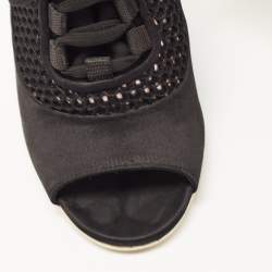 Miu Miu Black Satin and Mesh Open Toe Lace Up Slingback Booties Size 37