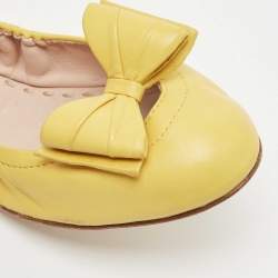 Pre Owned Miu Miu Yellow Leather Scrunch Bow Ballet Flats Size 39