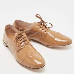 Miu Miu Beige Patent Leather Crystal Embellished Lace Derby Size 38