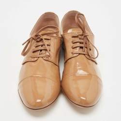 Miu Miu Beige Patent Leather Crystal Embellished Lace Derby Size 38