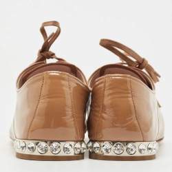 Miu Miu Beige Patent Leather Crystal Embellished Lace Derby Size 38