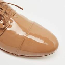 Miu Miu Beige Patent Leather Crystal Embellished Lace Derby Size 38