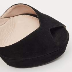 Miu Miu Black Suede Crystal Embellished Platform Ankle Strap Sandals Size 36