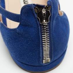 Miu Miu Blue Suede Buckle Detail Strappy Flat Sandals Size 39.5