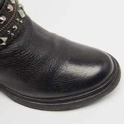 Pre Owned Miu Miu Black Leather Studded Accents Riding Mid Calf Boots Size 36.5