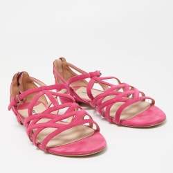 Miu Miu Pink Suede Strappy Flat Sandals Size 39.5