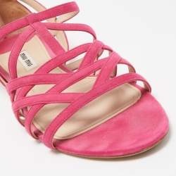 Miu Miu Pink Suede Strappy Flat Sandals Size 39.5