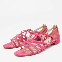 Miu Miu Pink Suede Strappy Flat Sandals Size 39.5