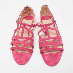 Miu Miu Pink Suede Strappy Flat Sandals Size 39.5