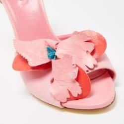 Pre Owned Miu Miu Pink Leather Flower Embellished Mules Size 38.5