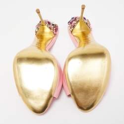 Pre Owned Miu Miu Pink Leather Flower Embellished Mules Size 38.5