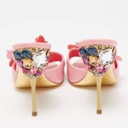 Pre Owned Miu Miu Pink Leather Flower Embellished Mules Size 38.5